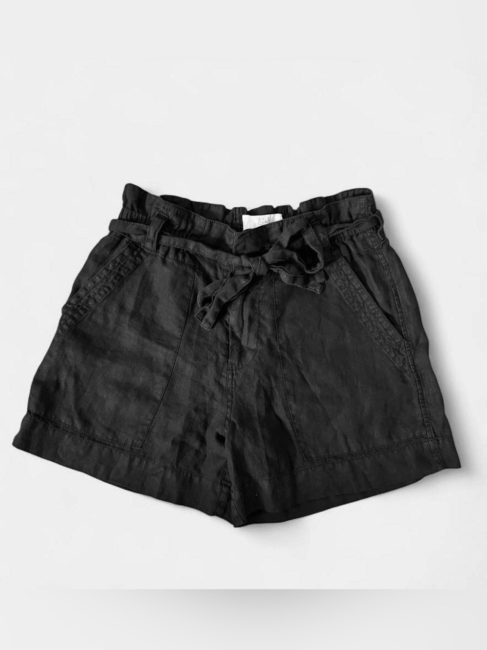 Joie Linen Womens Coastal Boho Paperbag Shorts Size 6 Black Tie Front